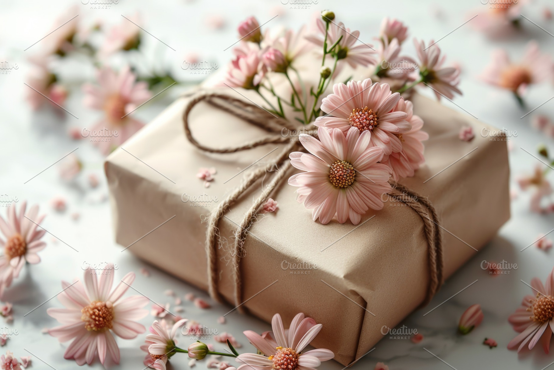 Elegant gift box with pink flowers on soft pastel background, a Holiday Photo by José Manuel Gelpi