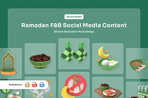 Ramadan F&B Social Media 3D Icons, a Work Illustration by twinstd