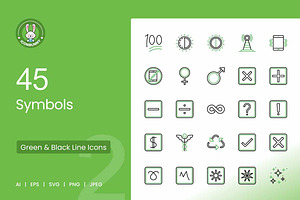 45 Symbols Green & Black Icons, an Icon by IconBunny