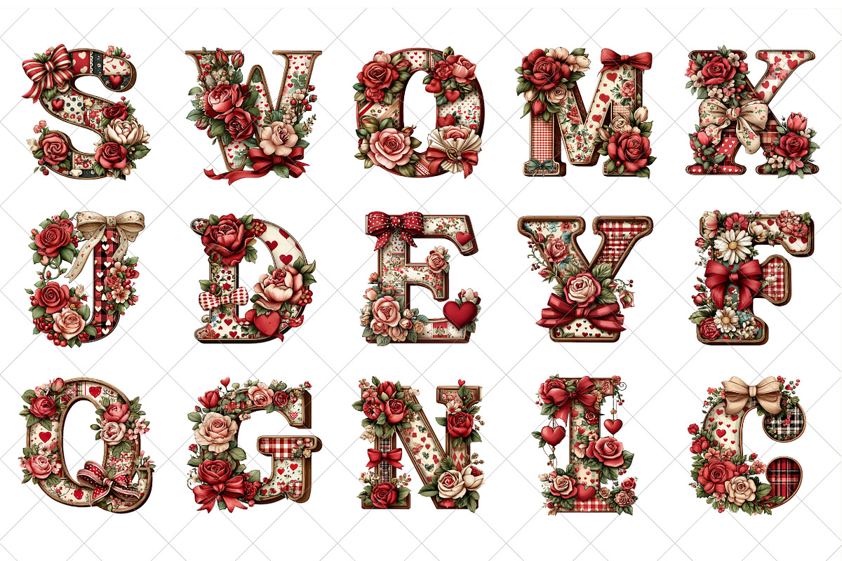 Valentine Patchwork Alphabet, an Illustration by SinaCreation (Photo 2 of 7)