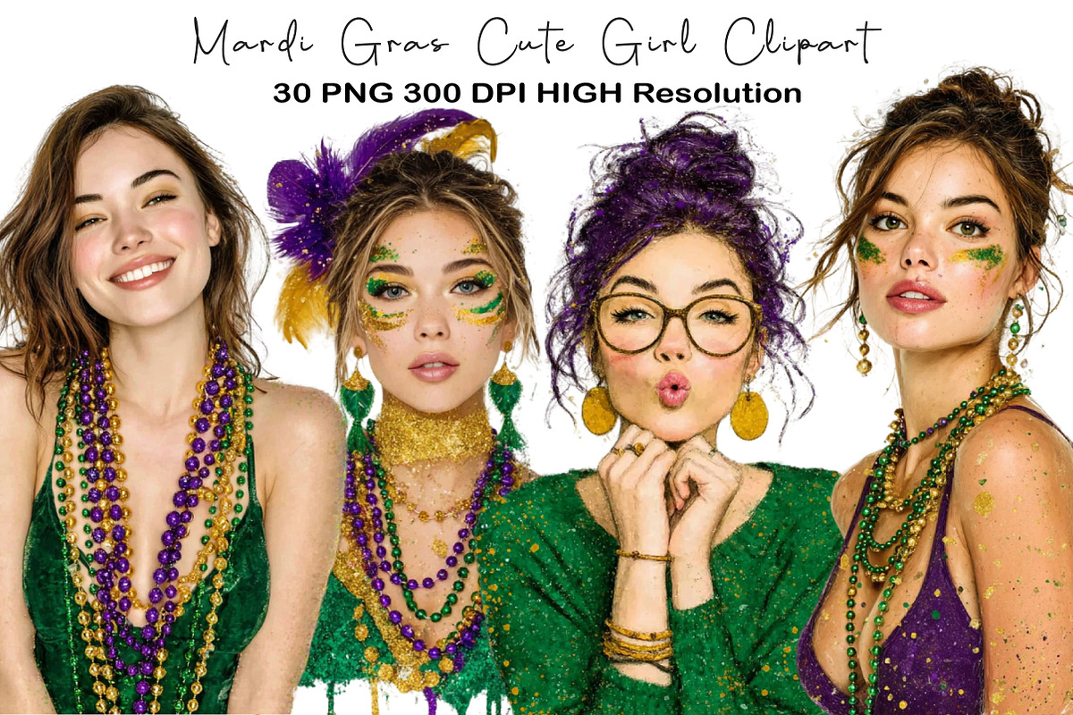 Mardi Gras Cute Girl Clipart, an Illustration by Black Bird Studio (Photo 1 of 6)
