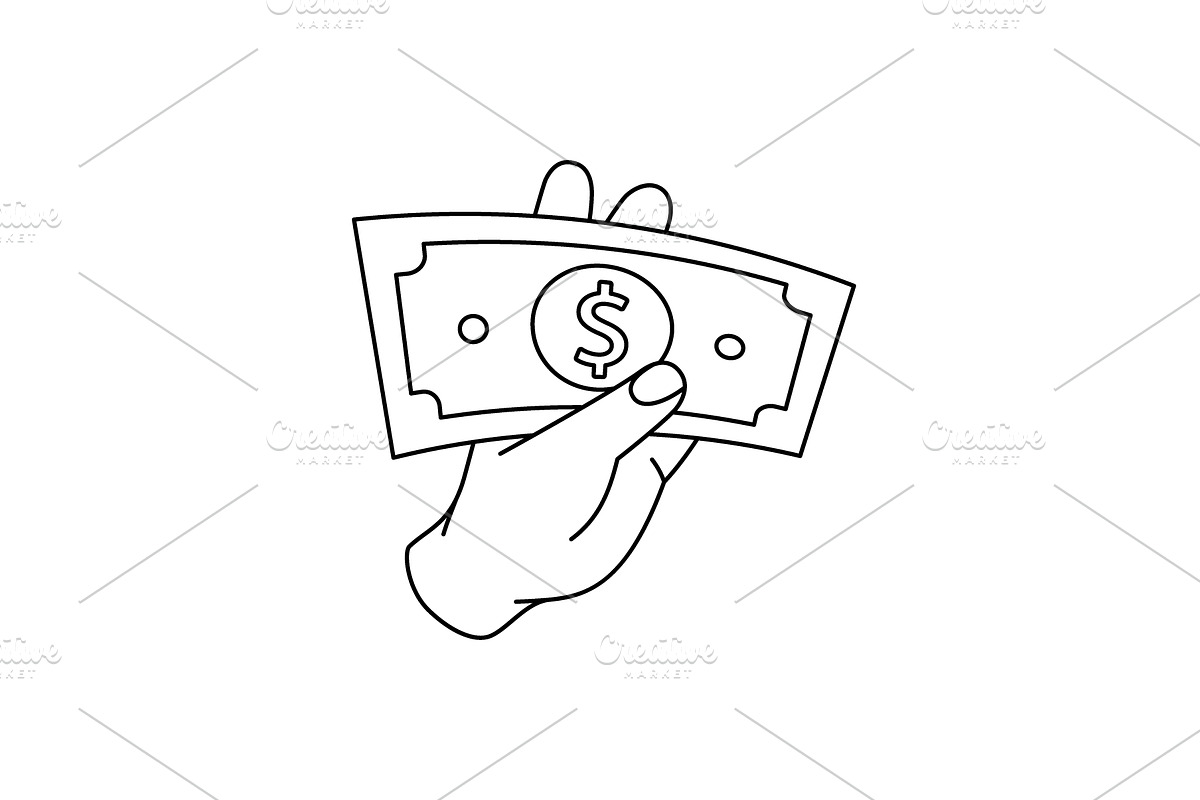 A hand holding a dollar bill outline, an Object Illustration by GraphiShop