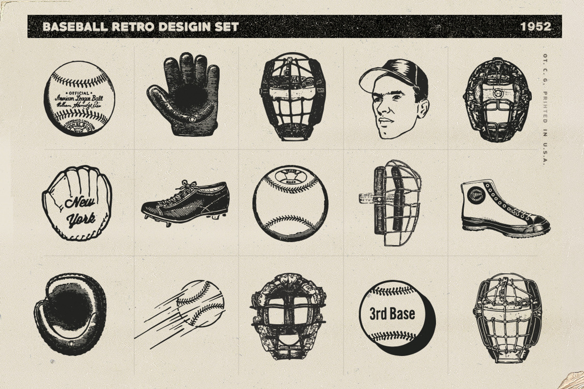 Retro Baseball Set, a Sport Illustration by Retro Machine (Photo 4 of 7)