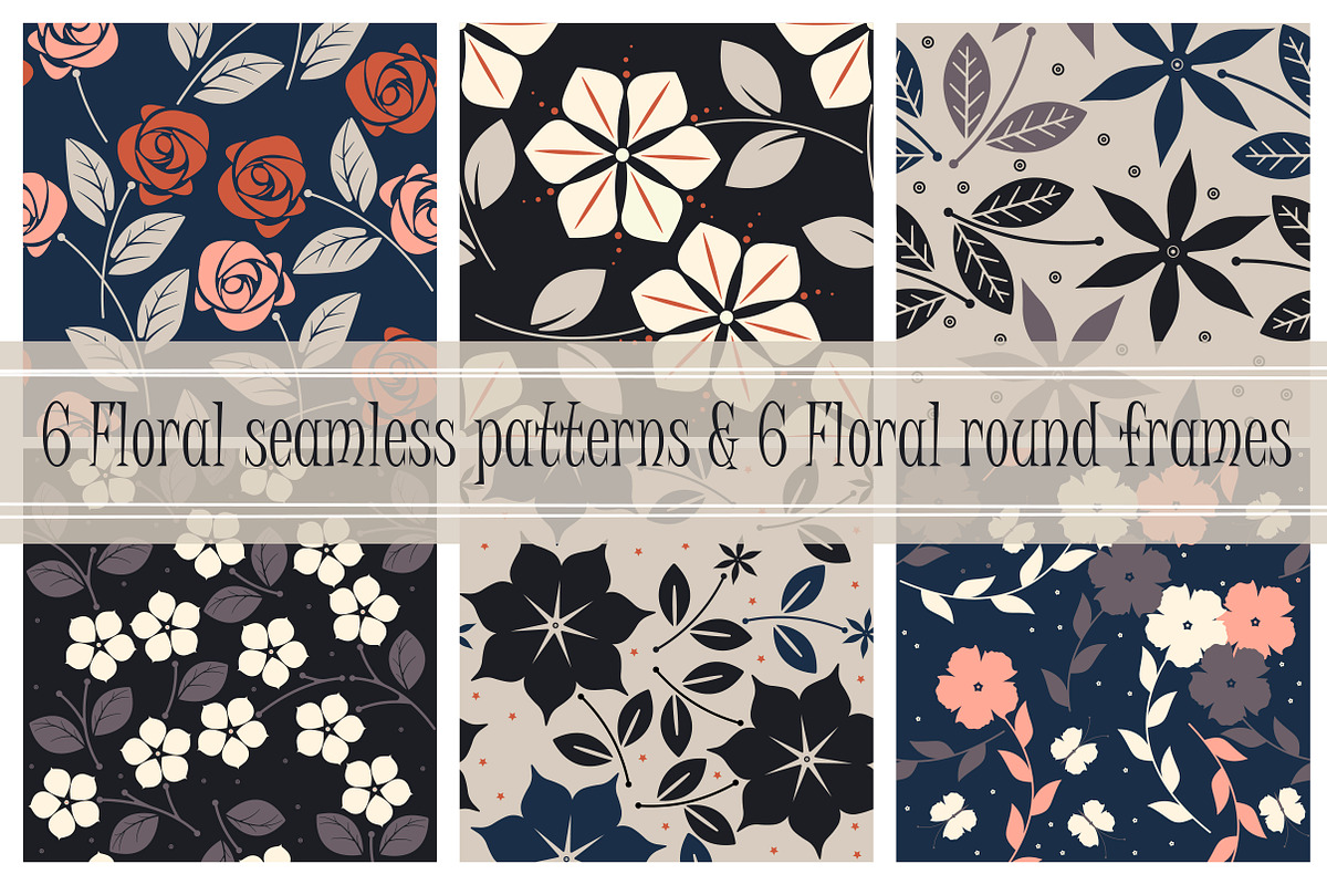 6 Floral patterns & 6 round frames, a Pattern Graphic by Daria Maier (Photo 1 of 8)