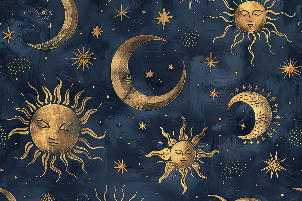 moons and suns celestial art, a Decorative Illustration by Virgo Studio