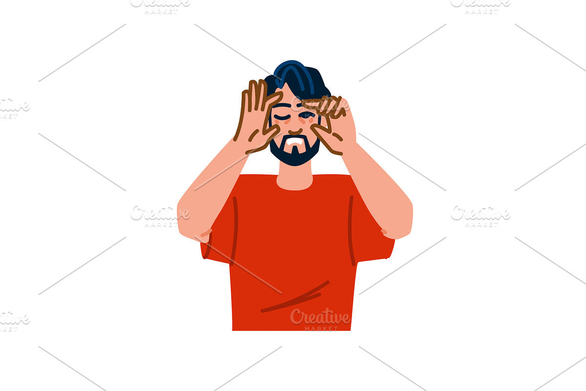 Young man suffering from strong, an Object Illustration by pikepicture