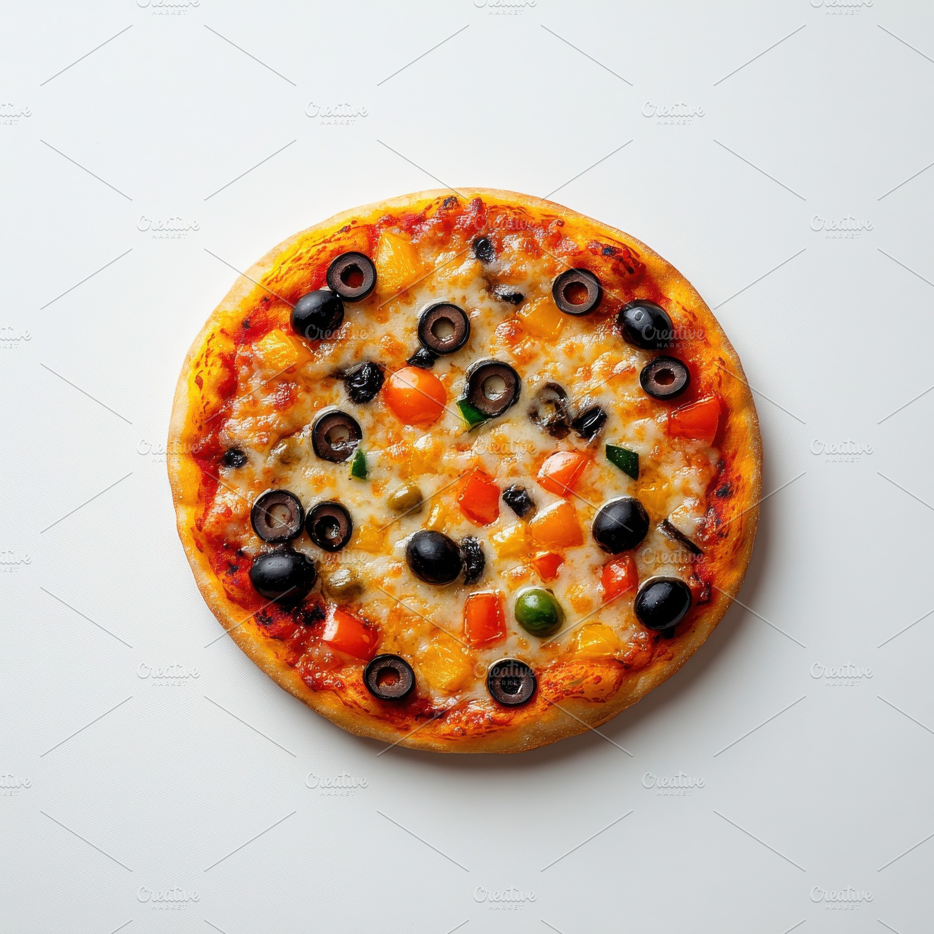 Pizza with vegetables and olives, is, a Food & Drink Photo by Pixeness Studio