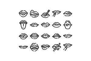 Lips line art icons set for, an Object Graphic by pikepicture