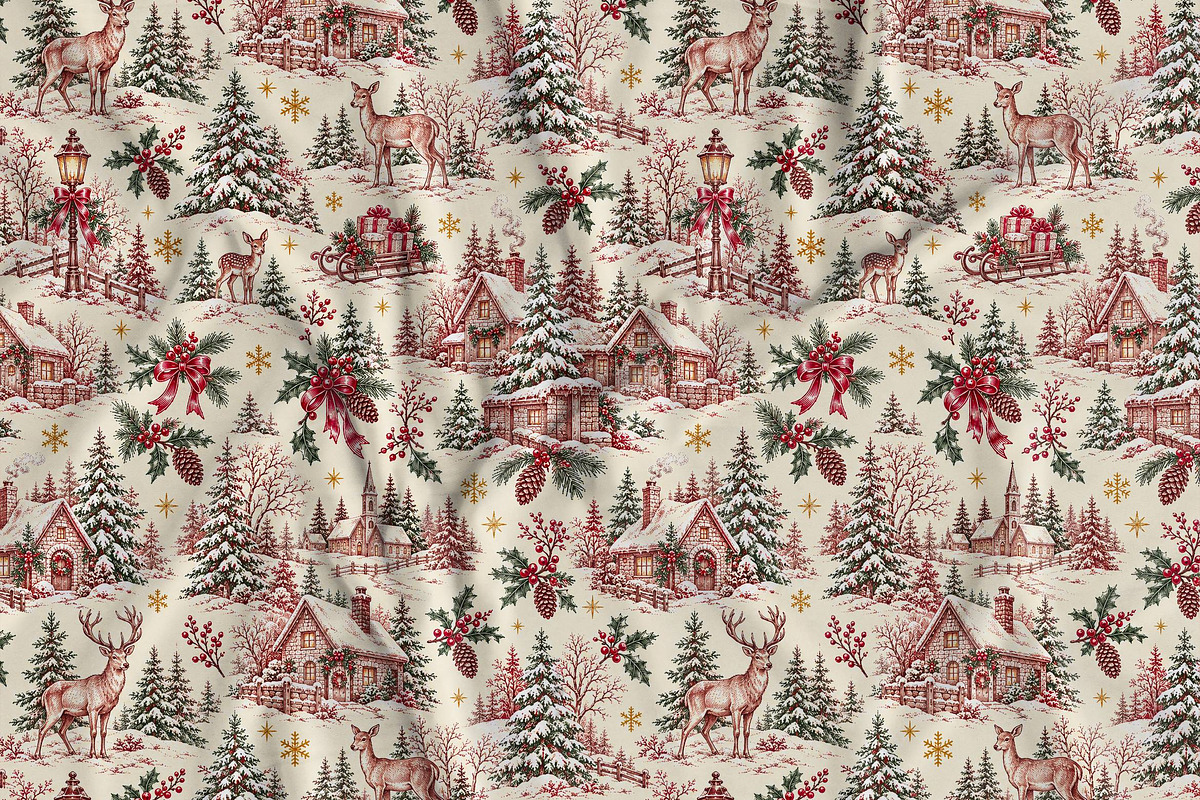 Vintage Holiday Toile Pattern Bundle, a Pattern Graphic by Olya Creative (Photo 24 of 31)