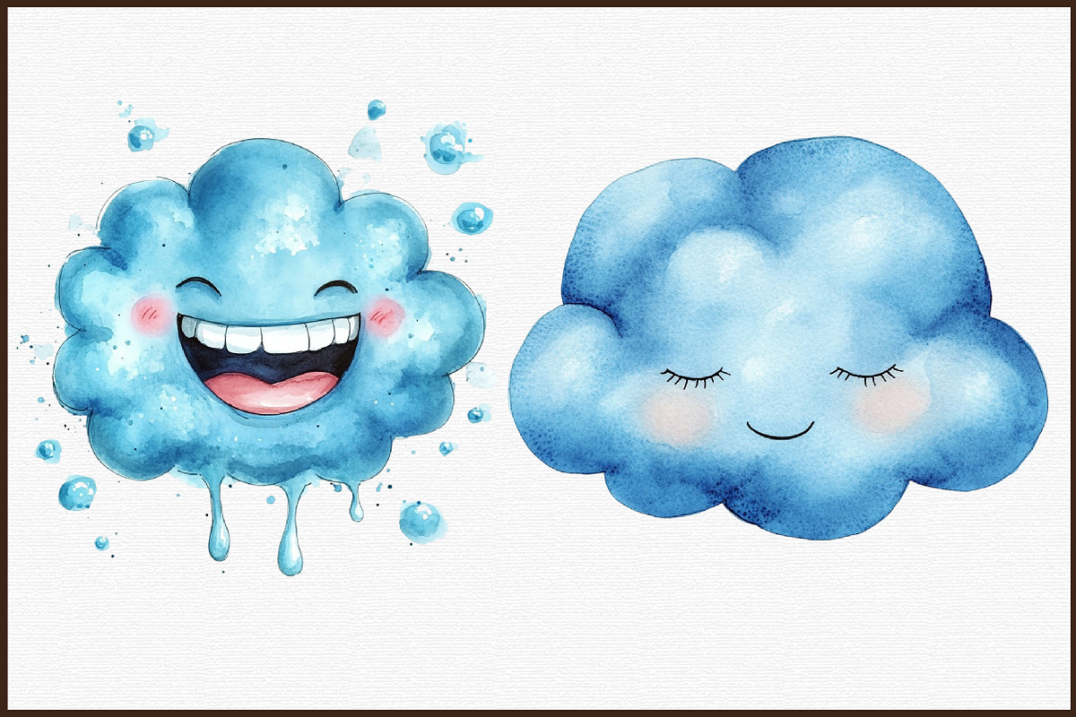 Blue Cloud Clipart, Blue Emoticon Cl, an Illustration by Sublimation Artist (Photo 3 of 6)