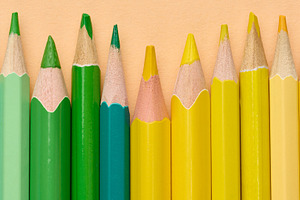 Multicolored wooden pencils in a row, drawing and creativity too, a School & Education Photo by ndanko