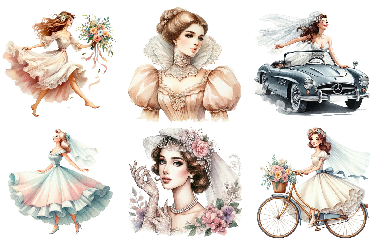 Wedding Retro Girl Clipart, an Illustration by DreamArtGraphic (Photo 3 of 4)
