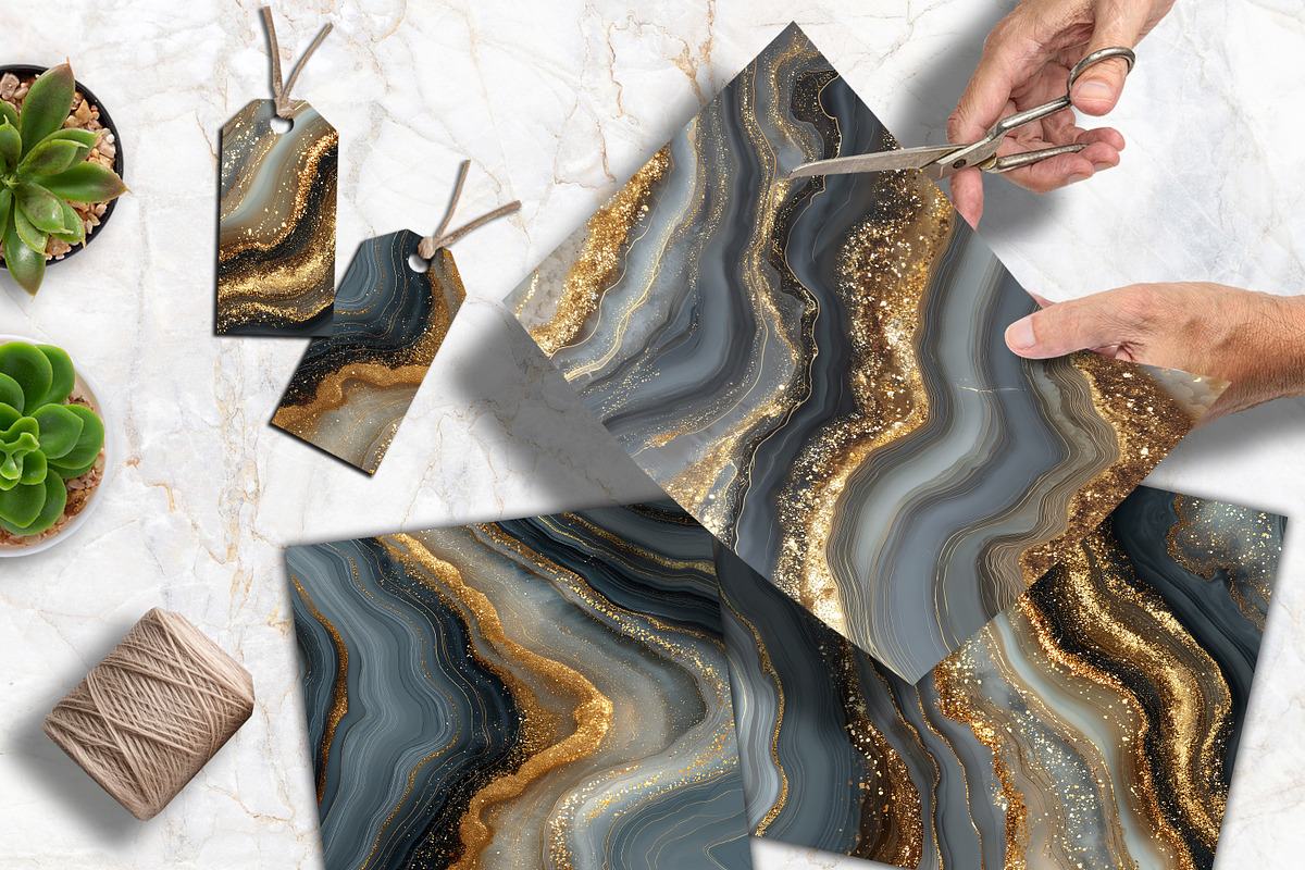 Golden Gray Agate Textures Paper Set, a Background Graphic by V Design Creator (Photo 4 of 12)