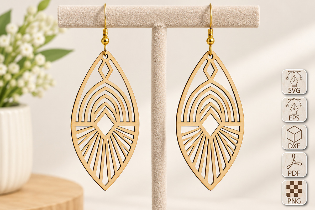Geometric Teardrop Earrings SVG, an Object Graphic by Canvas Craft (Photo 1 of 3)