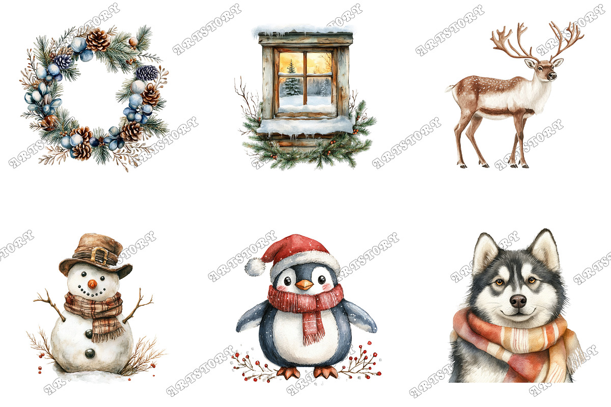 North Christmas Watercolor Clipart, an Illustration by designcity5 (Photo 3 of 5)