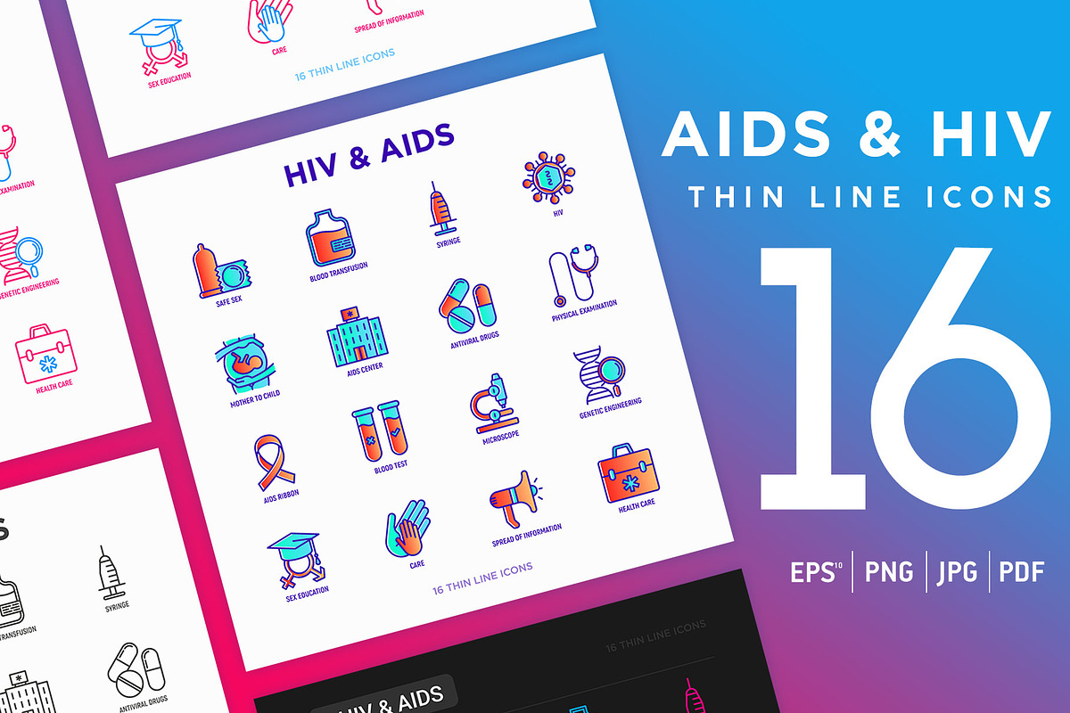 AIDS & HIV | 16 Thin Line Icons Set, an Outline Icon by Alex Blogoodf (Photo 1 of 7)