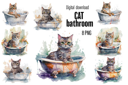 Cat bathroom art, Cat clipart