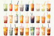 Bubble Tea Watercolor Clipart, a Food Illustration by Anna Design Studio (Thumbnail 3 of 11)