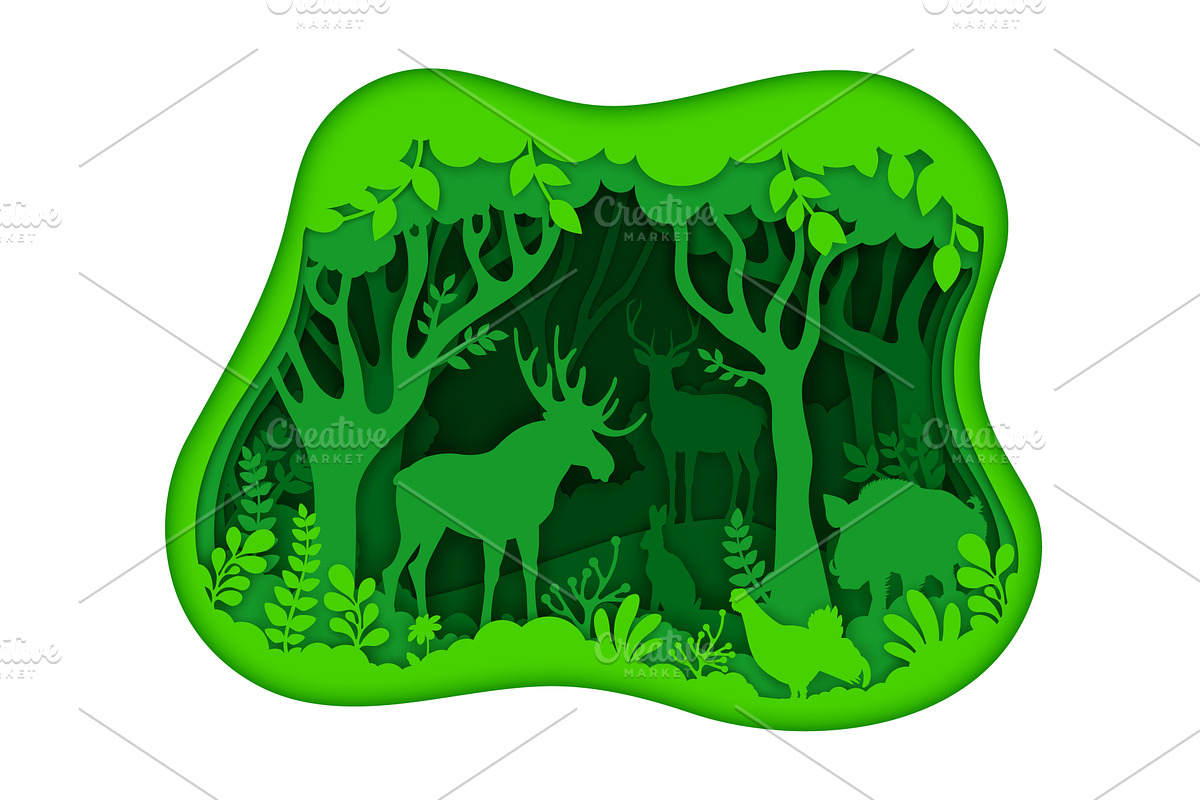 Paper cut green forest, a Decorative Illustration by Vector Tradition