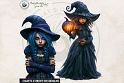 Halloween Little witches Cliparts, a Seasonal Illustration by ThatsDesignArt (Thumbnail 12 of 17)