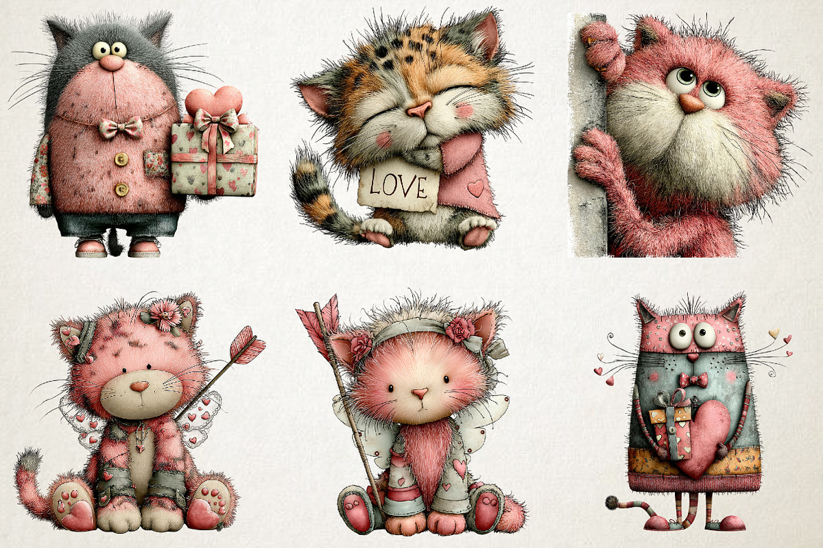 Whimsical Valentine Cats Clipart Set, an Animal Illustration by RobertsArt (Photo 6 of 6)