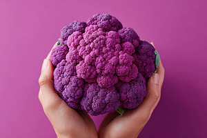 Hands holding purple cauliflower, a Food & Drink Photo by AlyaAnd