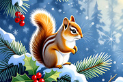 Forest Chipmunks Winter Scene, an Animal Illustration by Sharon Schwalbe (Thumbnail 2 of 2)