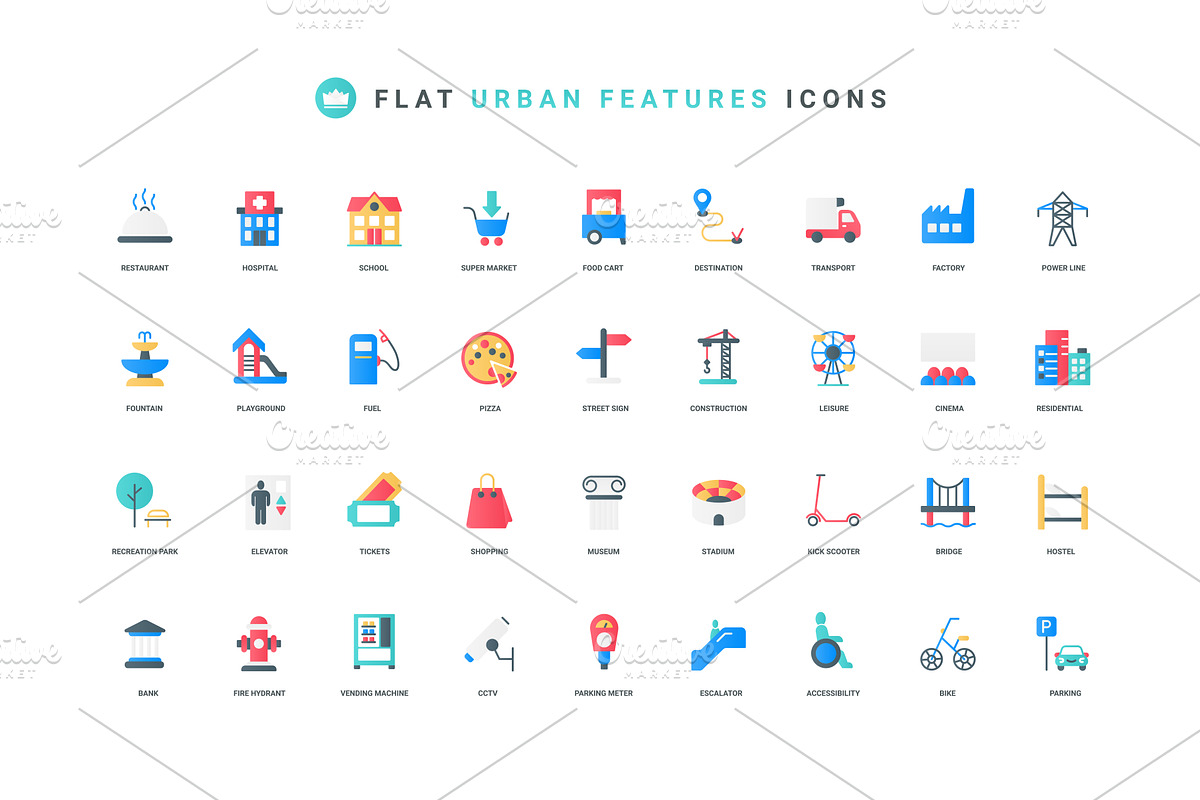 Urban infrastructure public icons, an Object Illustration by Lemberg Vector