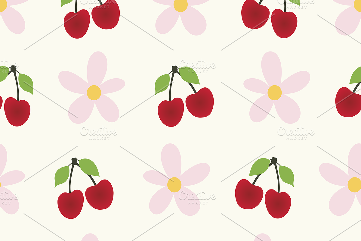 Cherries & Daisies Set of 7 Seamless, a Pattern Graphic by Amy Lynn Grover (Photo 2 of 10)