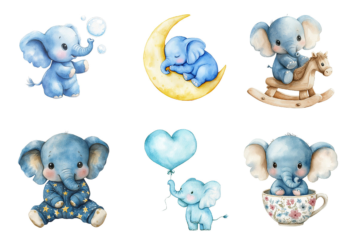 Blue Baby Elephant PNG, an Illustration by SinaCreation (Photo 3 of 5)