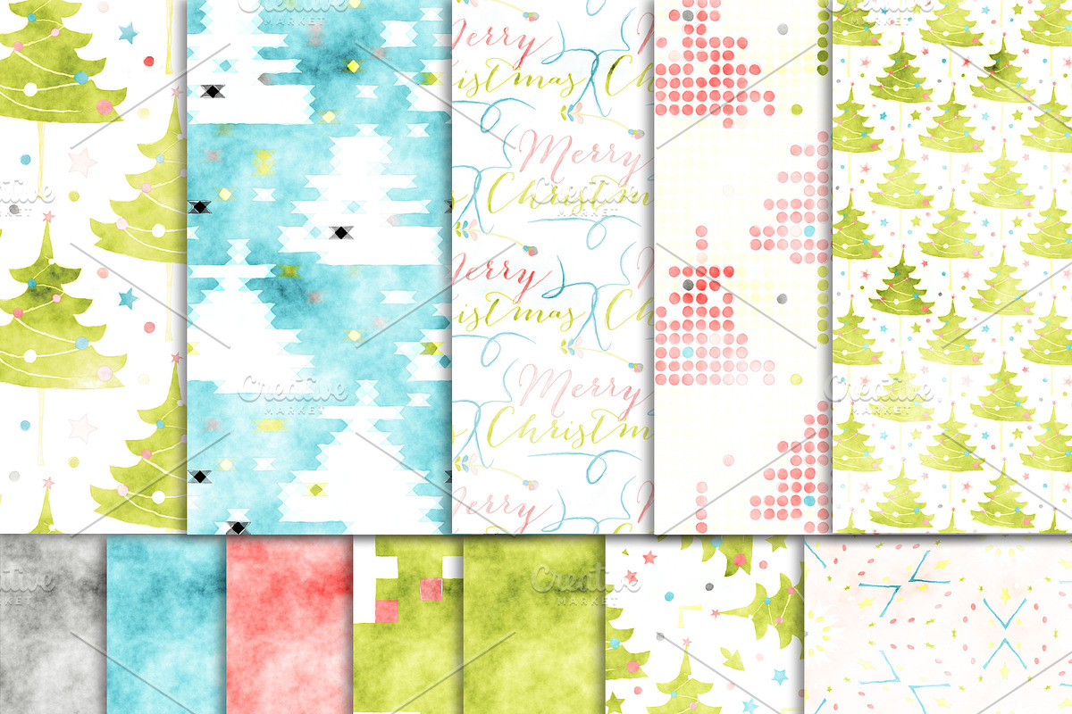 Christmas Watercolor Digital Paper preview 2
