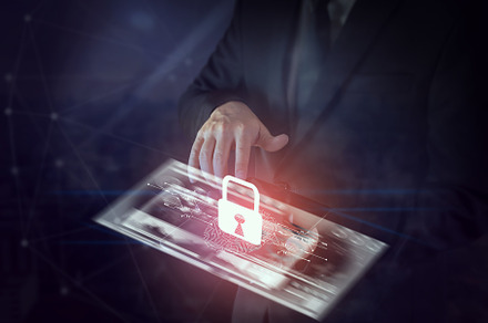 Businessman using modern interface online and icon key lock network connection on screen. Cyber security of network. Innovation technology concept., a Technology Photo by sitthiphong