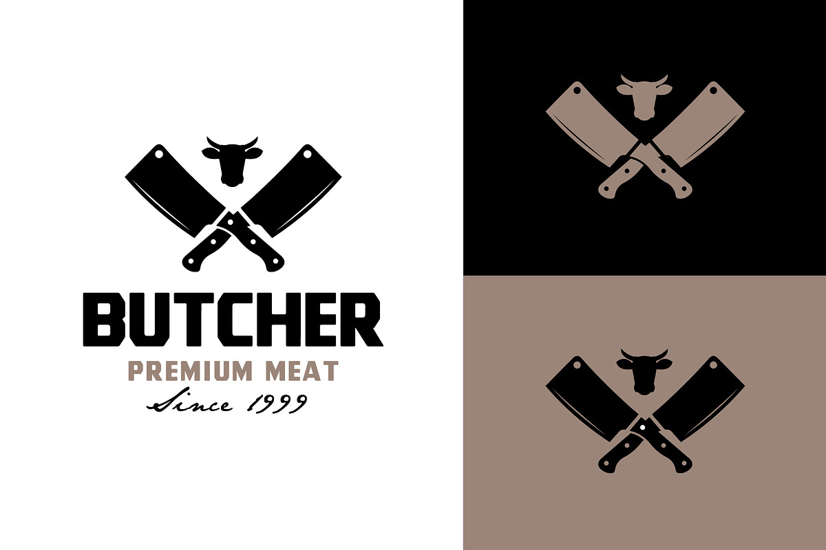 Knife With Cow Head Butcher Logo, a Branding & Logo Template by funpixel