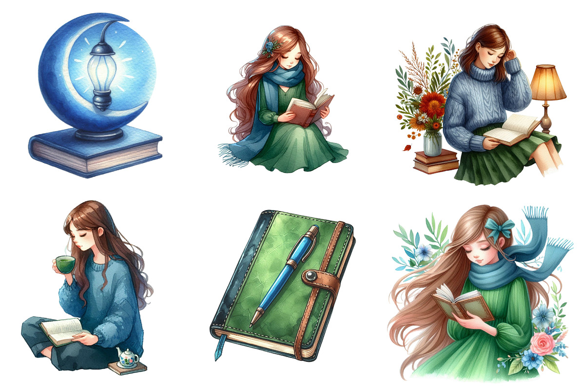 Book Lover Watercolor Clipart Collec, an Illustration by CreationArt (Photo 7 of 7)