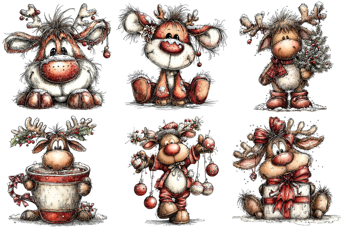 Funny Christmas Reindeer Clipart, an Illustration by Craft Nest (Photo 4 of 10)
