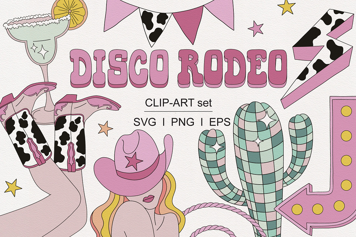 Western Disco Rodeo clipart set, an Object Graphic by @olga.angelloz