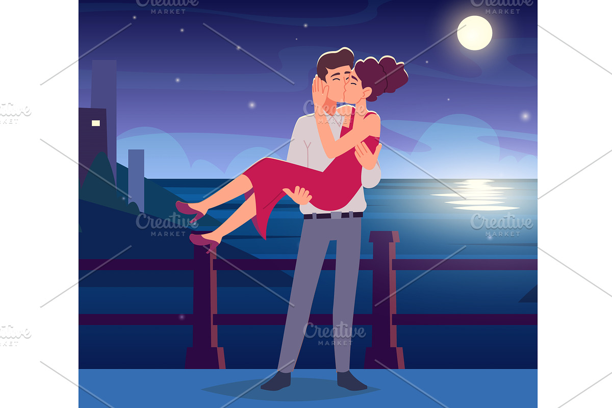 Kissing couple. lovers standing on, a Person Illustration by Onyx