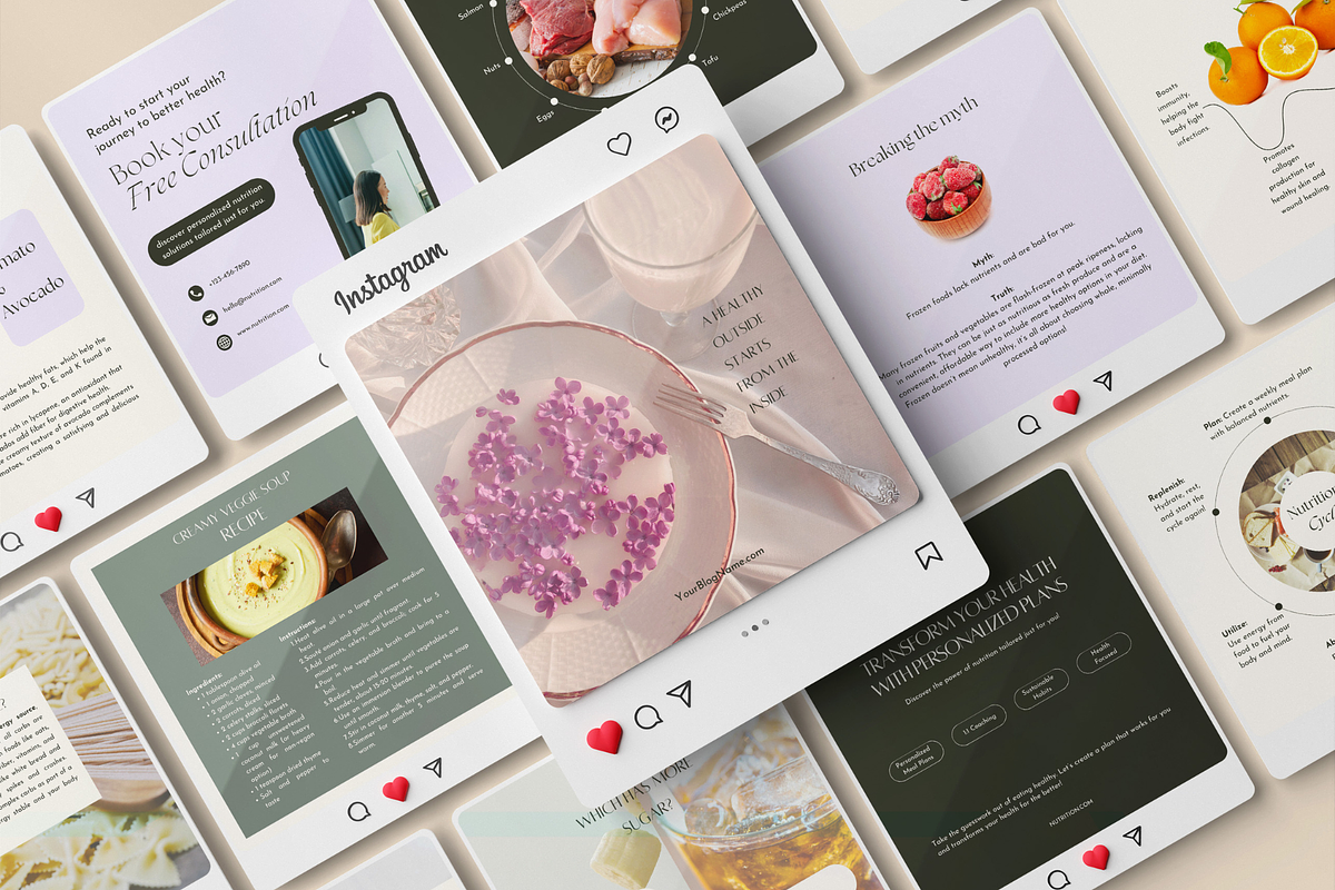 Nutrition Coach Instagram Canva Kit, a Social Media Template by Soul & Maeum Store (Photo 2 of 7)