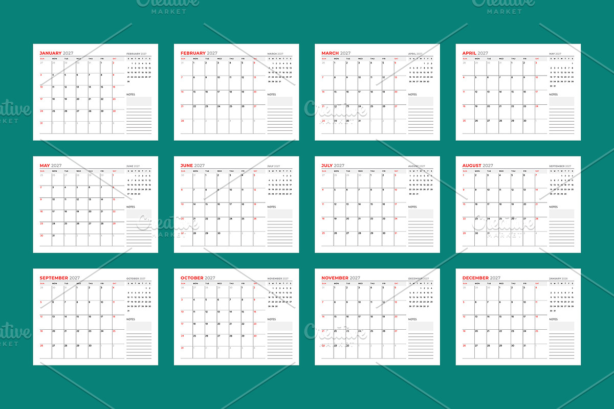 2027 Vector Calendar | Planner, a Texture Illustration by mikhailmorosin (Photo 1 of 6)
