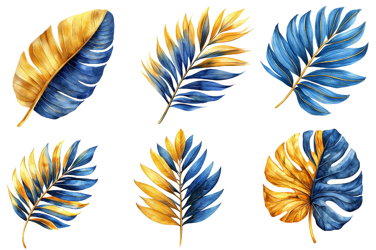 Blue and Gold Tropical Leaves, an Illustration by Designworld (Photo 4 of 7)