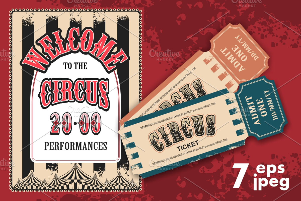 Circus retro posters tickets, a Texture Illustration by alena.sipilova (Photo 1 of 2)