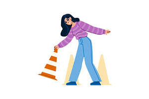 Young woman placing traffic cones, an Illustration by pikepicture