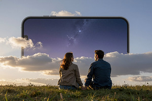 Couple holding hands gazing at smart, a Photo by rarrarorro