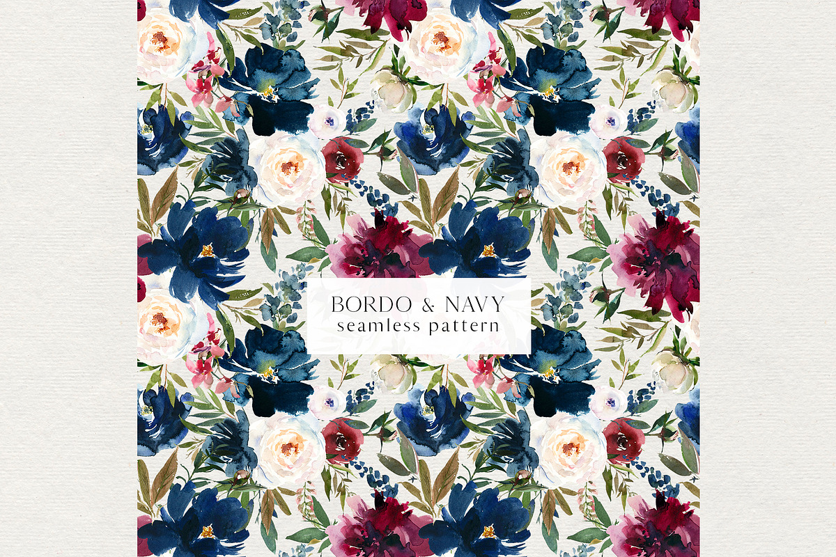 Bordo & Navy Watercolor Flowers PNG, a Decorative Illustration by whiteheartdesign (Photo 6 of 9)