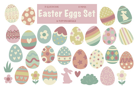 Easter eggs clipart & paper set