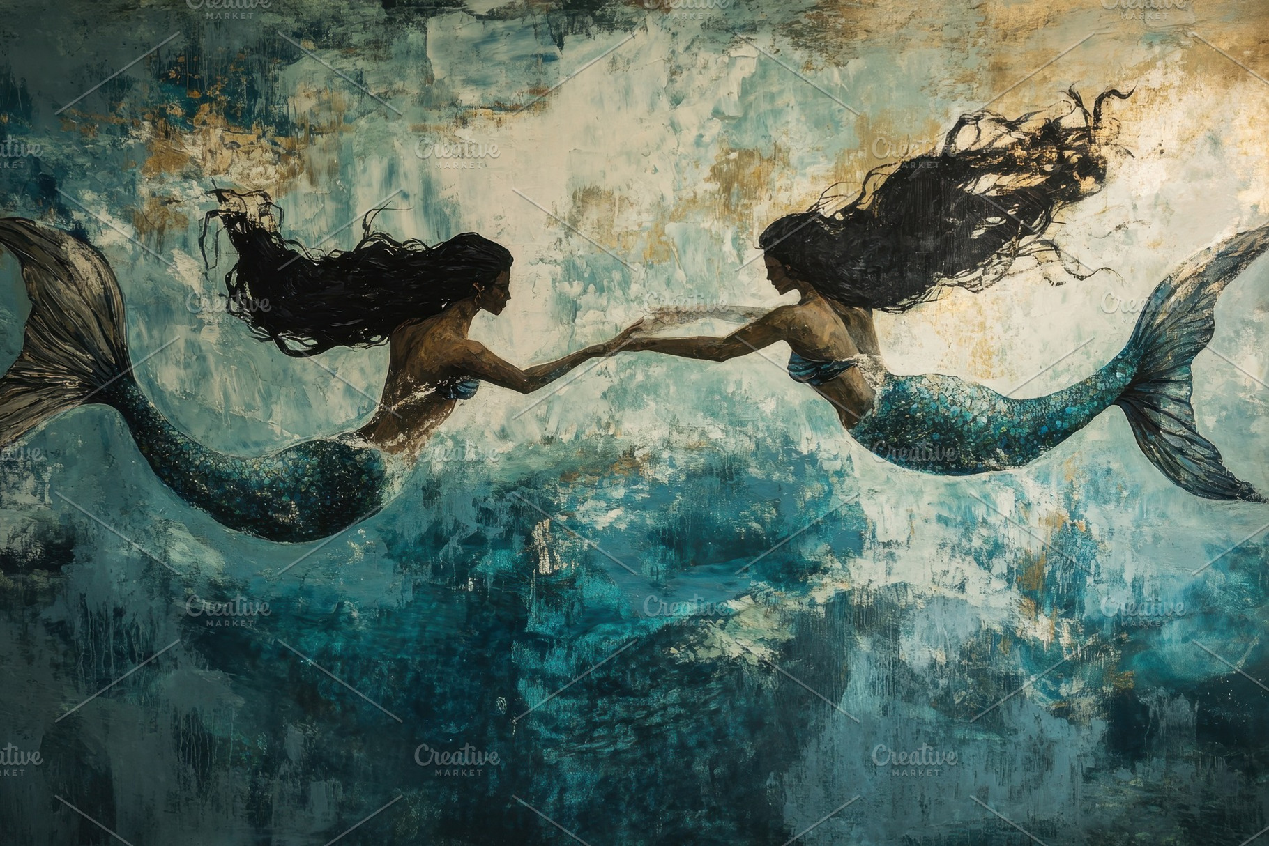 Beautiful Mermaid Mural Depicting Tw, a Photo by Tanuart
