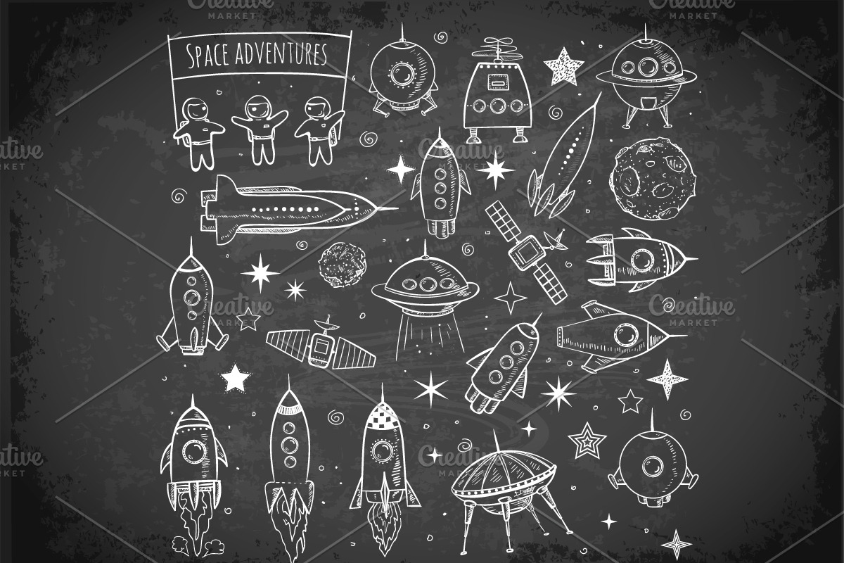 Astronomy and space doodle elements, a Technology Illustration by Elina_Li (Photo 5 of 18)