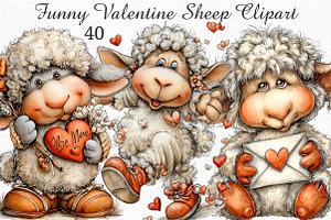 Funny Valentine Sheep Clipart, an Illustration by Craft Nest
