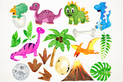 Watercolor Dinosaurs Clipart, an Illustration by Paulaparaula (Thumbnail 2 of 4)