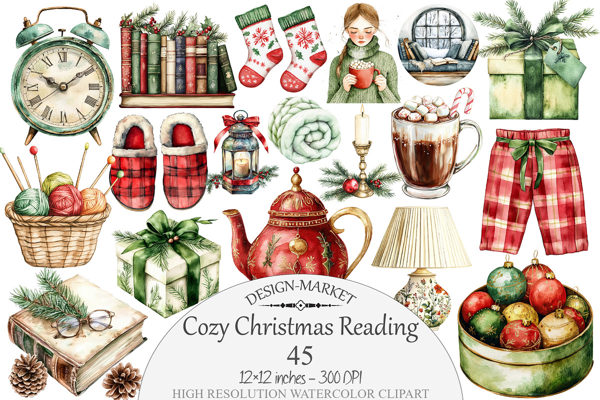 Cozy Christmas Reading Clipart, a Seasonal Illustration by Design Market (Photo 1 of 5)